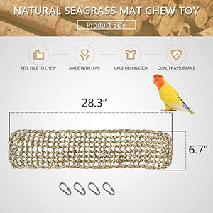 Bird Seagrass Mat,Natural Grass Woven Net Hammock Hanging on Parrot Cage with 4 Hooks,Parakeet Climbing Rope Ladder Chew Toys for Lovebird Cockatiel Conure Budgie,Cockatoo Supplies 28.3" x 6.7"