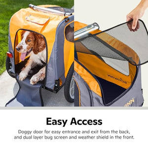 Schwinn Rascal Bike Pet Trailer, For Small and Large Dogs, Lightweight, Tow with Bicycle, Up to 50 lbs. Small, Orange/Grey