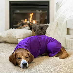 Geyecete Dog Drying Coat -Dry Fast Dog Bag - Dog Bathrobe Towel - Microfibre Fast Drying Super Absorbent Pet Dog Cat Bath Robe Towel,Luxuriously Soft-Purple-XL