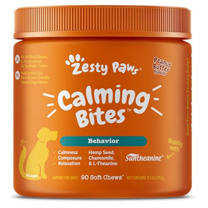 Zesty Paws Calming Chews for Dogs - Composure & Relaxation for Everyday Stress & Separation - with Ashwagandha, Organic Chamomile, L-Theanine & L-Tryptophan – Peanut Butter - 90 Count