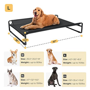 Veehoo Original Cooling Elevated Dog Bed, Outdoor Raised Dog Cots Bed for Large Dogs, Portable Standing Pet Bed with Washable Breathable Mesh, No-Slip Feet for Indoor Outdoor, Large, Black, CWC2201