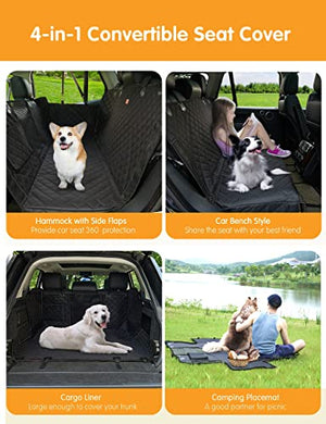 nzonpet 4-in-1 Dog Car Seat Cover, 100% Waterproof Scratchproof Hammock with Big Mesh Window, Durable Nonslip Pets Back Cover Protector for Cars Trucks SUVs - Black