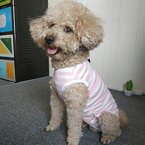 Dog’s Recovery Suit Post Surgery Shirt for Puppy, Wound Protective Clothes for Little Animals(Pink White Stripe-m)