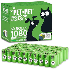 Pet N Pet 1080 Counts Green Dog Poop Bag Rolls, Dog Bags Doggie Poop Bags, 38% Plant Based & 62% PE Dog Waste Bags, Extra Thick Doggy Poop Bags, Pet Waste Bags Doggie Bags