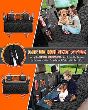 QINGTI Dog Seat Cover for Car Back Seat, SUVs & Trucks - Zipper Design Seat Protector for Dogs w/Mesh Window & Waterproof – Durable & Scratch-Proof – Pet Car Seat Cover Hammock