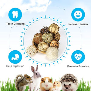 DAMPET Small Animals Play Balls, Chew Grass Balls & Rolling Chew Toys for Bunny, Improve Pets Dental Health for Rabbit, Chinchilla, Guinea Pigs, Hamsters, Gerbils, Rats, Mice （9 Pieces）