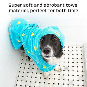 BarkBox Dog Bathrobe Towel - Lightweight, Super Cute Fast Drying Bathrobe for Dogs - Ducky (Small)