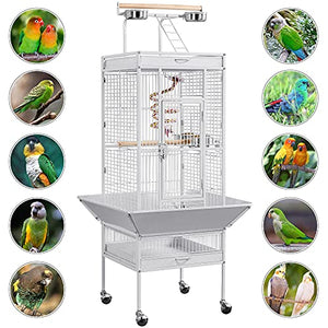 Yaheetech Wrought Iron Bird Cages, Play Top Large Aviary with Stand for Cockatiel Parrot Sun Parakeet Conures Lovebird Budgie Finch African Grey White, 61-inch