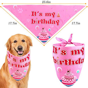 Dog Birthday Party Supplies - Dog Girl Birthday Bandanas Set with Dog Birthday Hat, Scarf, Birthday Banner, Balloons and Bowtie. Puppy Dog Pals Birthday Party Decorations.