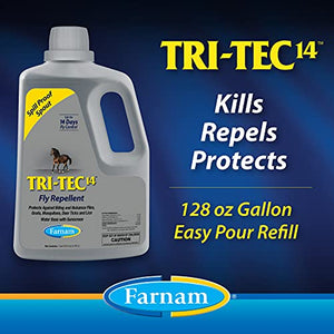 Farnam Tri-Tec 14 Horse Fly Spray, Kills, Repels, Protects, 128 Ounces, Easy Pour Gallon Refill