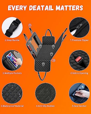 QINGTI Dog Seat Cover for Car Back Seat, SUVs & Trucks - Zipper Design Seat Protector for Dogs w/Mesh Window & Waterproof – Durable & Scratch-Proof – Pet Car Seat Cover Hammock