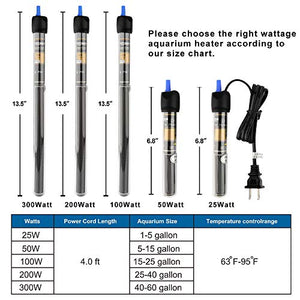 FREESEA 25 Watt Aquarium Betta Fish Tank Heater with Aquarium Submersible Thermometer