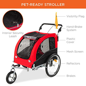 Best Choice Products 2-in-1 Dog Bike Trailer, Pet Stroller Bicycle Carrier w/Hitch, Suspension, Visibility Flag and Reflectors, 66lb Weight Capacity