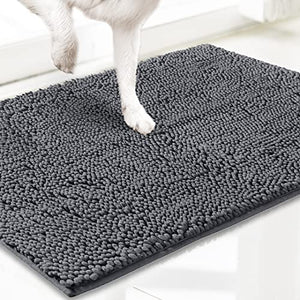 Muddy Mat® AS-SEEN-ON-TV Highly Absorbent Microfiber Door and Bath Mat and Pet Rug, Non Slip Thick Washable, Soft Chenille for Kitchen Bathroom Bedroom Indoor and Outdoor - Grey Medium 30"X19"