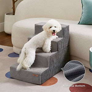 Lesure Dog Stairs for Small Dogs - Pet Stairs for High Beds and Couch, Folding Pet Steps with CertiPUR-US Certified Foam for Cat and Doggy, Non-Slip Bottom Dog Steps, Grey, 4 Steps