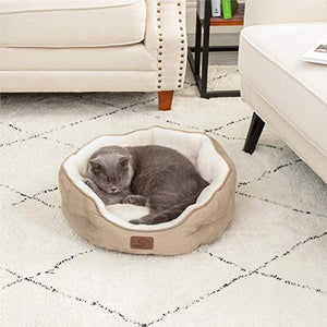 Bedsure Dog Beds for Small Dogs - Round Cat Beds for Indoor Cats, Washable Pet Bed for Puppy and Kitten with Slip-Resistant Bottom, 20 Inches, Taupe