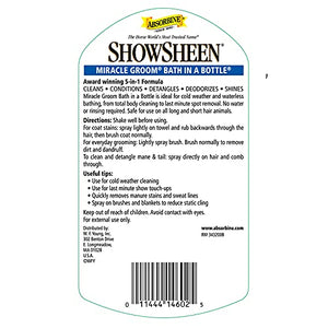 Absorbine ShowSheen Miracle Groom Waterless Shampoo, 5-in-1 Formula for Coat, Mane & Tail, 32oz