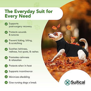 Recovery Suit for Dogs - Dog Surgery Recovery Suit with Clip-Up System - Breathable Fabric for Spay, Neuter, Skin Conditions, Incontinence - Medium Dog Suit by Suitical, Black