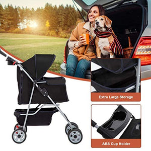 BestPet Pet Stroller Cat Dog Cage Stroller Travel Folding Carrier,Black
