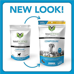 VETRISCIENCE Composure Calming Treats for Dogs Dealing with Anxiety, Separation Stress, Noise, Thunder and Barking - Yummy Flavored Chews Pets Love