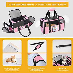 SECLATO Cat Carrier, Dog Pet Carrier Airline Approved for Cat, Small Dogs, Kitten, Carriers Medium Cats Under 15lb, Collapsible Soft Sided TSA Travel Carrier-Pink