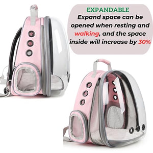 Lollimeow Bubble Expandable Cat Backpack Pet Travel Carrier for Cats and Dogs (Pink-Front Expandable)