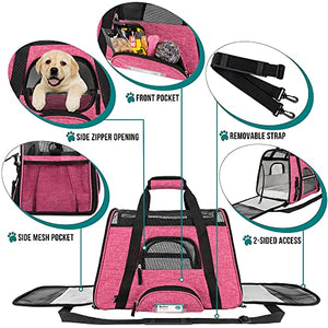 PetAmi Airline Approved Pet Carrier for Cat, Soft Sided Dog Carrier for Small Dog, Cat Travel Supplies Accessories Indoor Cat, Ventilated Pet Carrying Bag Medium Large Kitten Puppy, Small Heather Pink