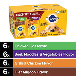 PEDIGREE CHOICE CUTS IN GRAVY Adult Soft Wet Dog Food 24-Count Variety Pack, 3.5 oz Pouches