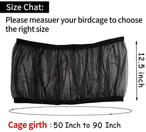 BSBMIEQM Universal Bird Cage Seed Catcher,Seed Catcher Guard Net Cover,Parrot Nylon Mesh Net Cover,Soft Airy Cage Net Stretchy Skirt for Round Square Cages(Circumference 50 inch to 90 inch，Black)