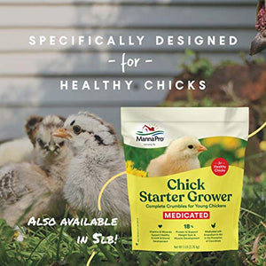 Manna Pro Chick Starter Grower - Medicated Chick Feed Crumble for Young Chickens - Formulated with Amprolium to Prevent Coccidiosis - 15 lbs