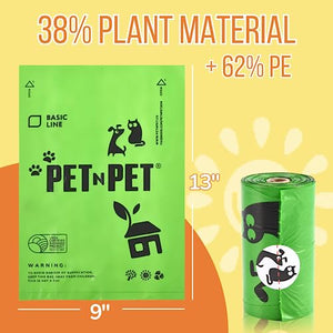 Pet N Pet 1080 Counts Green Dog Poop Bag Rolls, Dog Bags Doggie Poop Bags, 38% Plant Based & 62% PE Dog Waste Bags, Extra Thick Doggy Poop Bags, Pet Waste Bags Doggie Bags