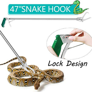 GYORGKSHI 47" Lock Design Snake Tongs,Extra Heavy Duty Standard Reptile Grabber Rattle Snake Catcher Wide Jaw Handling Tool