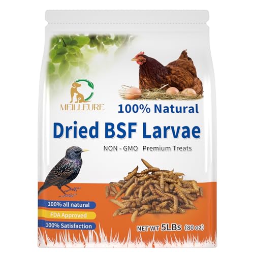 MEILLEURE Dried Black Soldier Fly Larvae for Chickens 5LBS, 85X More Calcium Than Dried Mealworms, Non-GMO 100% Natural BSF Larvae Chicken Treat for Lizard Ducks Wildbirds Gekcos