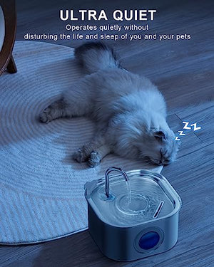 NautyPaws Cat/Dog Water Fountain, 3.2L/108oz Automatic Stainless Steel Pet Water Dispenser with Super Quiet&Transparent Window Design- Ideal for Multiple Pets - Dishwasher Safe