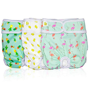 Pet Magasin Luxury Reusable Dog Diapers (3-Pack) - Durable & Washable Sanitary Wraps Panties for Female Pets with Strong & Flexible Velcro (Trending, Extra Small)