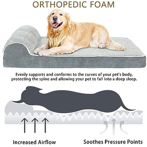 Orthopedic Dog Bed for Large Dogs, Thicken Gel Memory Foam Dog Bed Pillow with Removable Washable Cover and Anti-Slip Bottom, Waterproof Liner