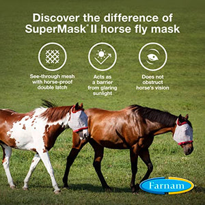 SuperMask II Fly Mask Without Ears for Average Size Horses, Full Face Coverage and Eye Protection from Insect Pests, Structured Classic Styling Mesh with Plush Trim, Horse Size