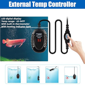 FREESEA Aquarium Fish Tank Heater: 50W Small Submersible Turtle Heater with Adjustable Temperature External Controller for Betta | Saltwater | Freshwater | 1-10 Gallon