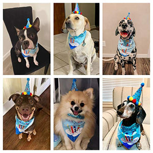 ADOGGYGO Dog Birthday Bandana Scarf and Dog Girl Boy Birthday Party Hat with Cute Dog Bow Tie for Medium Large Dog Pet (Large, Blue)