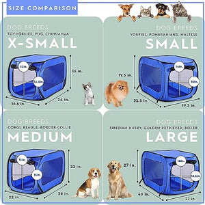 Beatrice Home Fashions Portable, Collapsible, Pop Up Travel Pet Kennel, 32.5" L x 19.5" W x 19.5" H, Blue