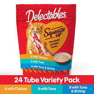 Hartz Delectables Squeeze Up Interactive Lickable Wet Cat Treats for Adult & Senior Cats, Tuna & Shrimp, 24 Count, 12 ounces