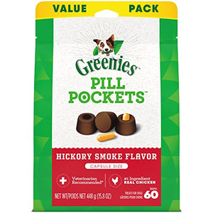 GREENIES PILL POCKETS for Dogs Capsule Size Natural Soft Dog Treats, Hickory Smoke Flavor, 15.8 oz. Pack (60 Treats)