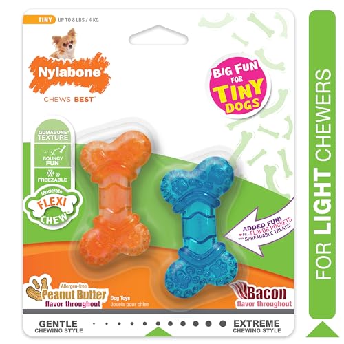 Nylabone Moderate Chew FlexiChew Bone Bones Peanut Butter & Bacon XX-Small/Tiny (2 Count)