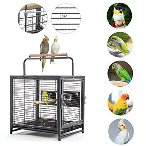 Yaheetech 25.5'' Wrought Iron Bird Travel Carrier Cage Parrot Cage with Handle Wooden Perch & Seed Guard for Small Parrots Canaries Budgies Parrotlets Lovebirds Conures Cockatiels