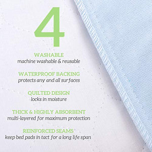 GREEN LIFESTYLE Washable Underpads - Large Bed Pads for use as Incontinence Bed Pads, Reusable Pet Pads, Great for Dogs, Cats, Bunny, Seniors Bed Pad (Pack of 4 - 34x36)