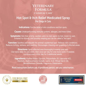 Veterinary Formula Clinical Care Hot Spot & Itch Relief Medicated Spray, 8oz – Easy to Use Spray for Dogs & Cats – Helps Alleviate Sensitive Skin, Scratching, and Licking of Coat