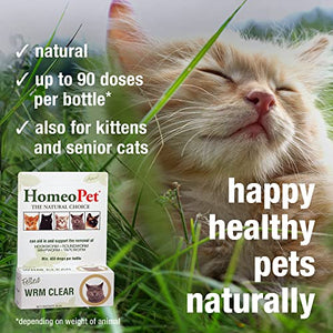 HomeoPet Feline WRM Clear, Natural Tapeworm, Whipworm, Roundworm, and Hookworm Medicine for Cats, 15 Milliliters