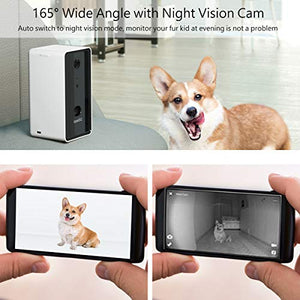 Iseebiz Pet Camera Treat Dispenser, 2 Way Audio Talk Listen, 1080P Night Vision Cat Dog Cam, App Control Tossing, Wall-hanging, Multi Devices Login, Compatible with Alexa, Play with Your Dogs and Cats