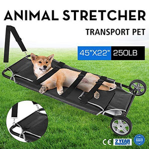 Happybuy Animal Stretcher Black Pet Stretcher 48x26 Inch Animal Stretcher Pet Trolley with Wheels Max 200lbs Capacity