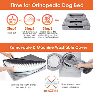 EHEYCIGA Orthopedic Dog Beds for Extra Large Dogs, Waterproof Memory Foam XL Dog Bed with Sides, Non-Slip Bottom and Egg-Crate Foam Big Dog Couch Bed with Washable Removable Cover, Grey